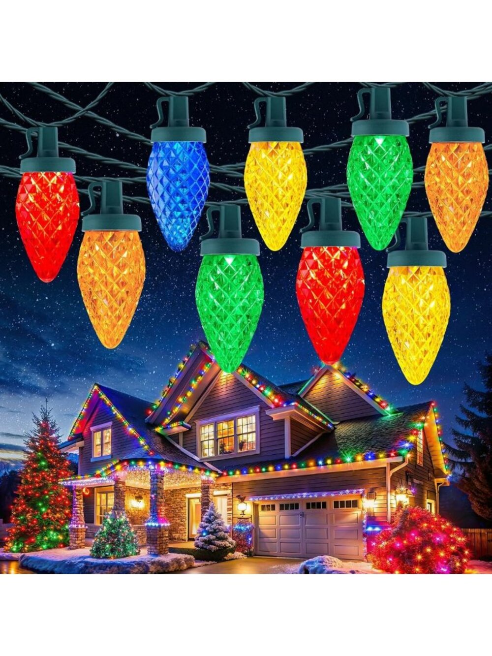 C9 Christmas Lights Outdoor, 114FT 150 LED C9 String Lights, Multicolor